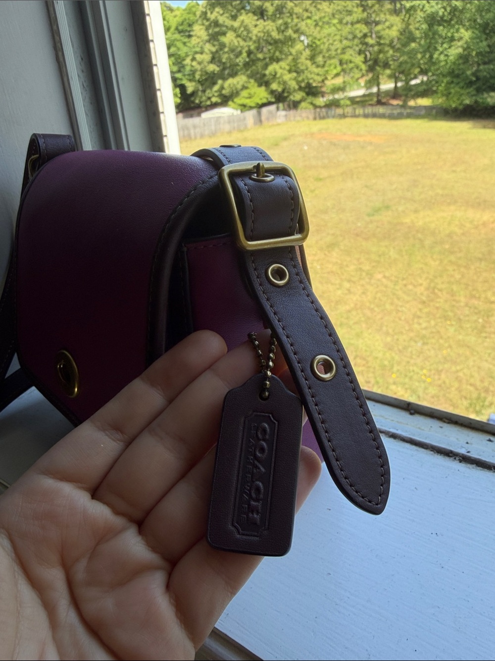 Coach Plum and Brown Leather Mini Crossbody with Gold Hardware - Picture 4 of 7